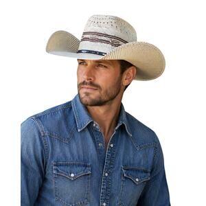 Summit Hats Large Western Cowboy Hat White Brown Ventilated Straw Style